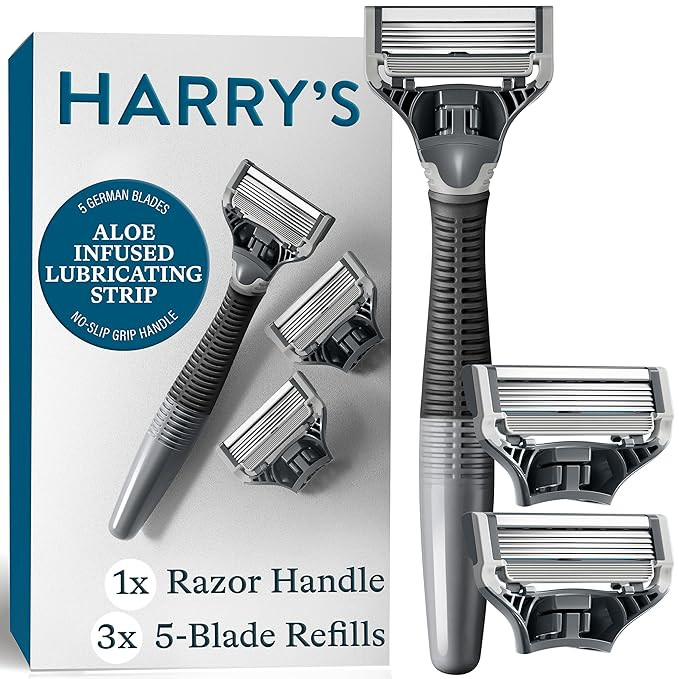 Harry's Shaving Kit for Men - Razor Handle and 3 Razor Blade Refill Cartridges - Charcoal | Amazon (US)