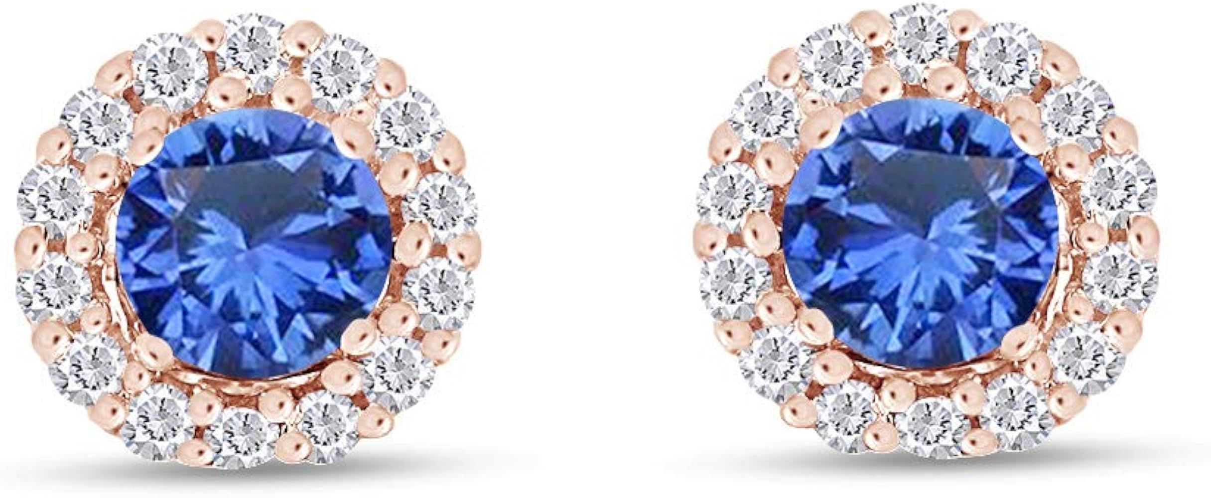 Simulated Blue Sapphire and White CZ Stud Earrings In 14K Gold Over Sterling Silver with Jackets | Amazon (US)