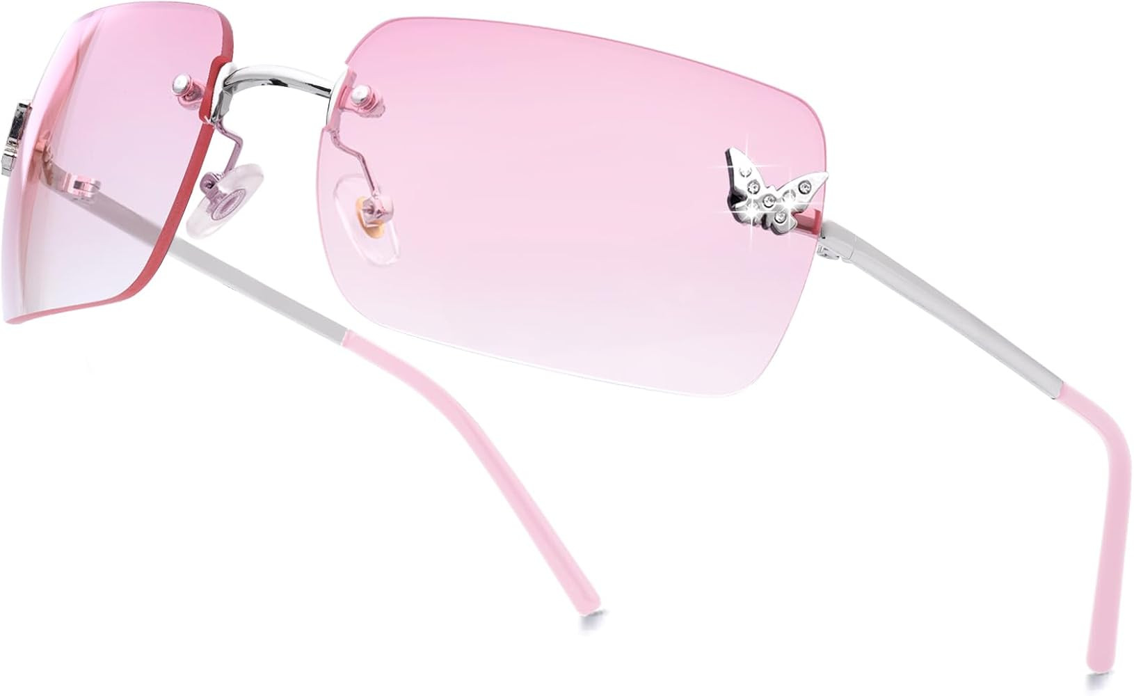 knliwkm Rimless Rectangle Y2k Sunglasses for Women Men Cute Small Clear Frameless Tinted Lens 200... | Amazon (US)