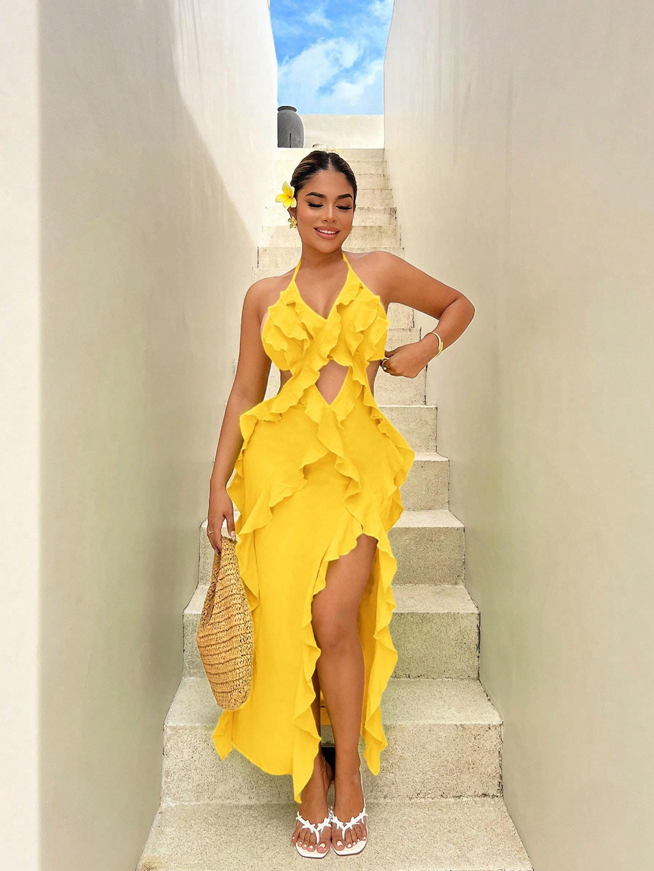 SHEIN SXY Spaghetti Strap Backless Sleeveless Dress With Ruffle Hem | SHEIN USA | SHEIN