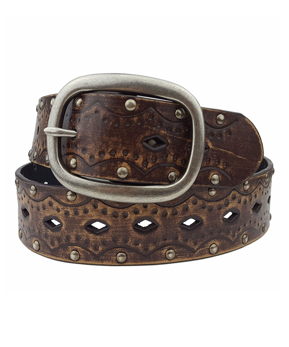 Galaxy Belts Women's Belts Brown - Brown Stud-Accent Leather Belt | Zulily