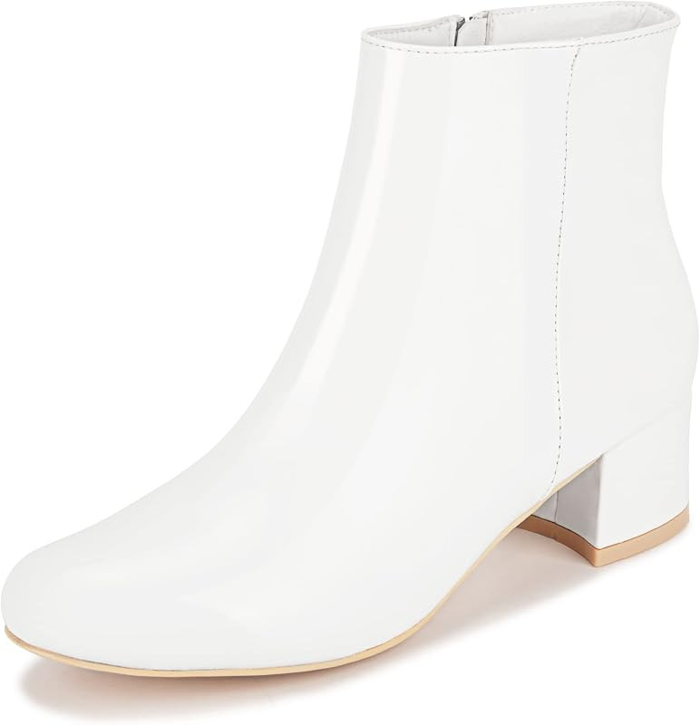 CAMSSOO Women's GO GO Boots,Round Toe Low Block Heels Side Zippers Ankle Boots for Women | Amazon (US)