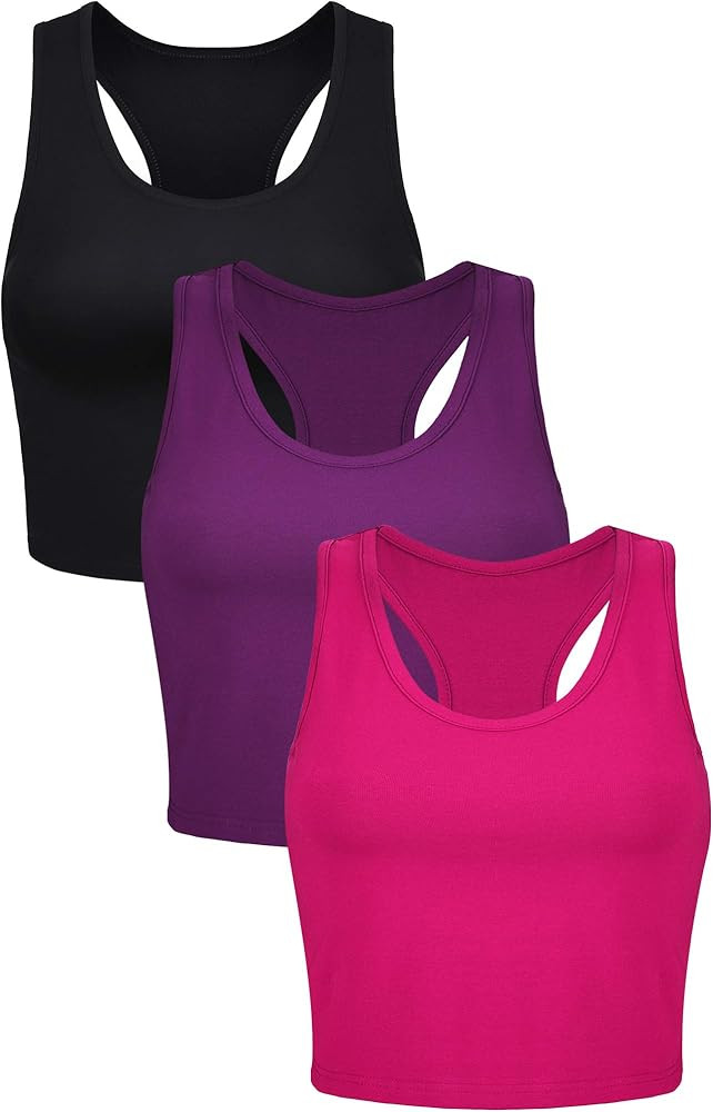 3 Pieces Crop Tops for Women, Workout Tops Basic Cropped Tank Tops Sleeveless Racerback Sports Gy... | Amazon (US)