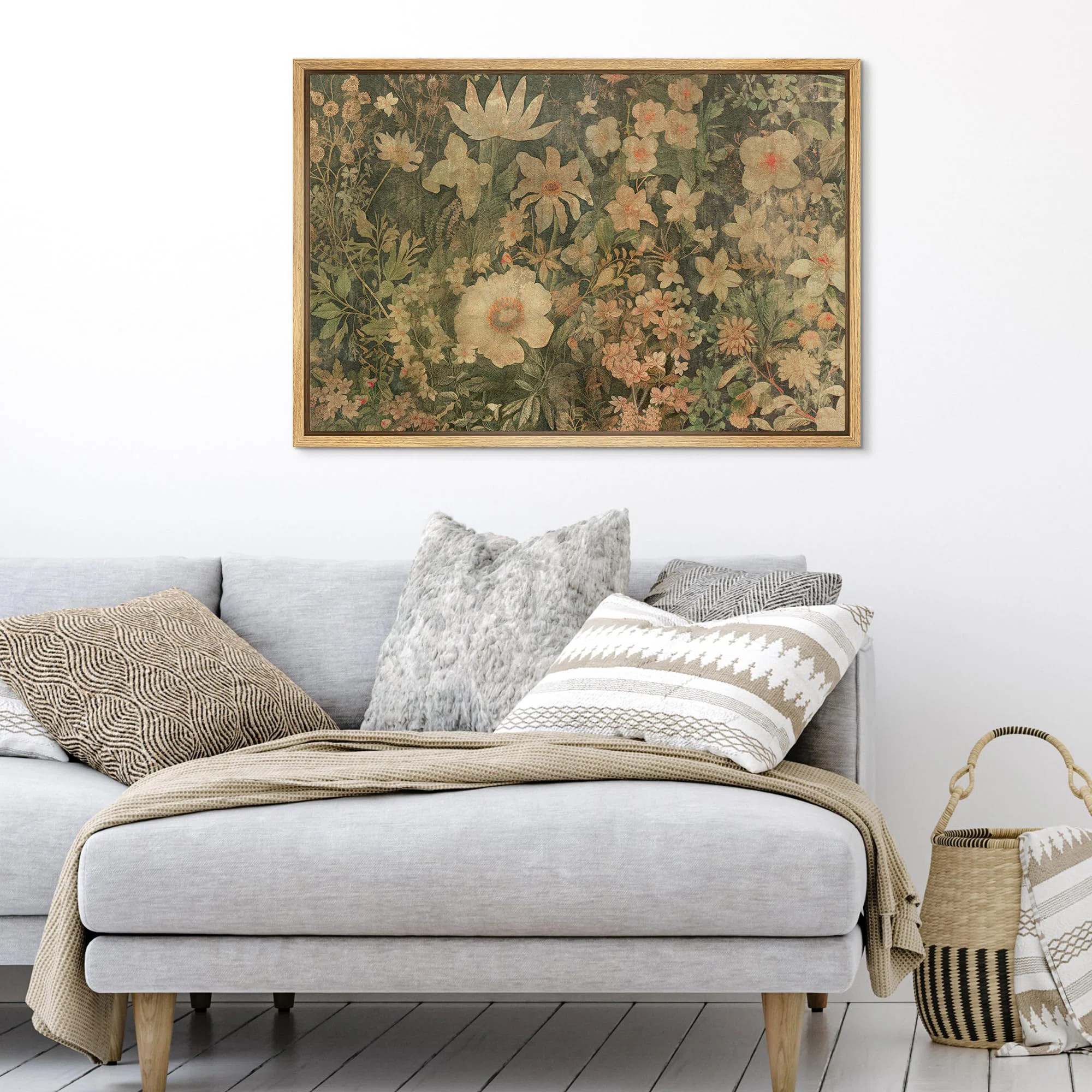 wall26 " Vintage Gentle Meadows Blossoming Flowers Under Overcast Sky Illustrations Rustic French... | Wayfair North America