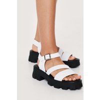 Womens Faux Suede Asymmetric Strap Chunky Sandals - White - 5, White | NastyGal (UK, IE)