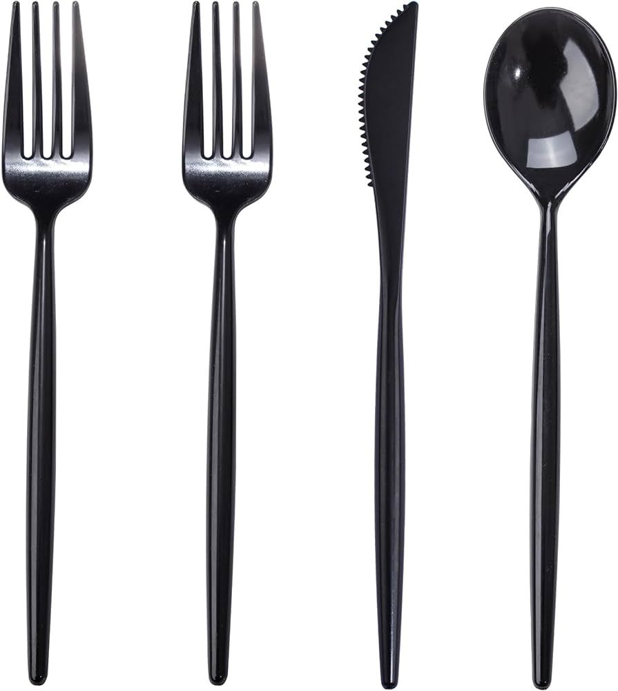 Rubtlamp 90Pcs Plastic Black Silverware, Black Disposable Cutlery, Plastic Utensils Heay Duty inc... | Amazon (US)