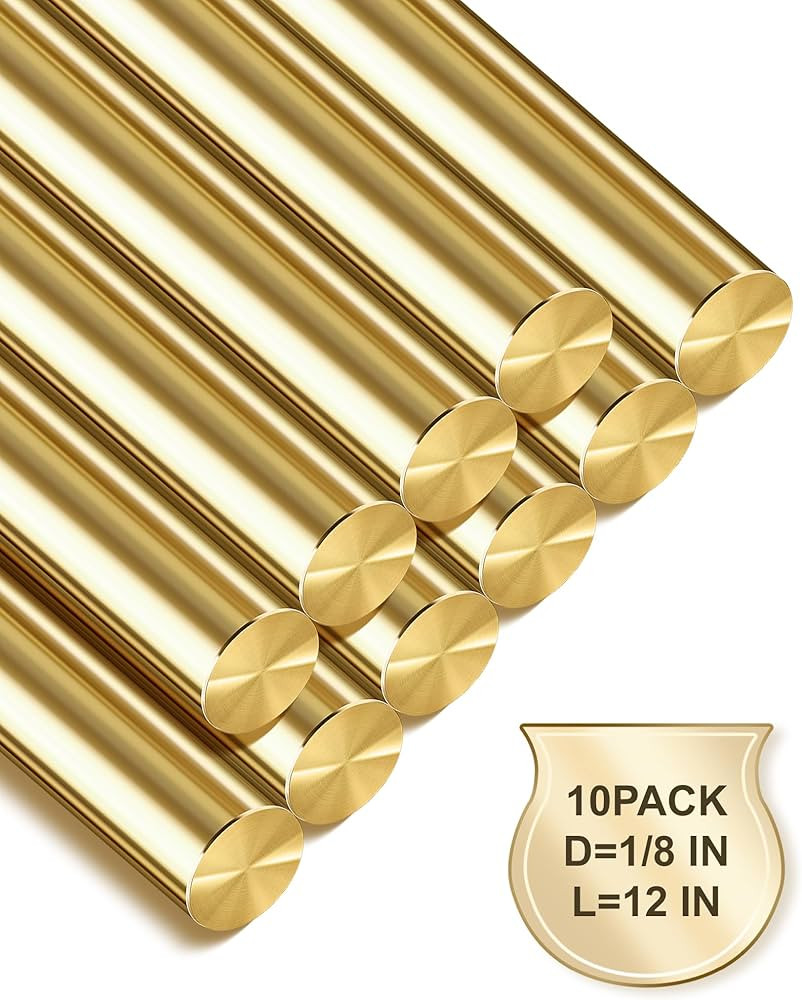 10-Pack Solid Brass Rods, 1/8 x 12 Inch Brass Rod, Premium Brass Round Stock, Precision-Cut with ... | Amazon (US)