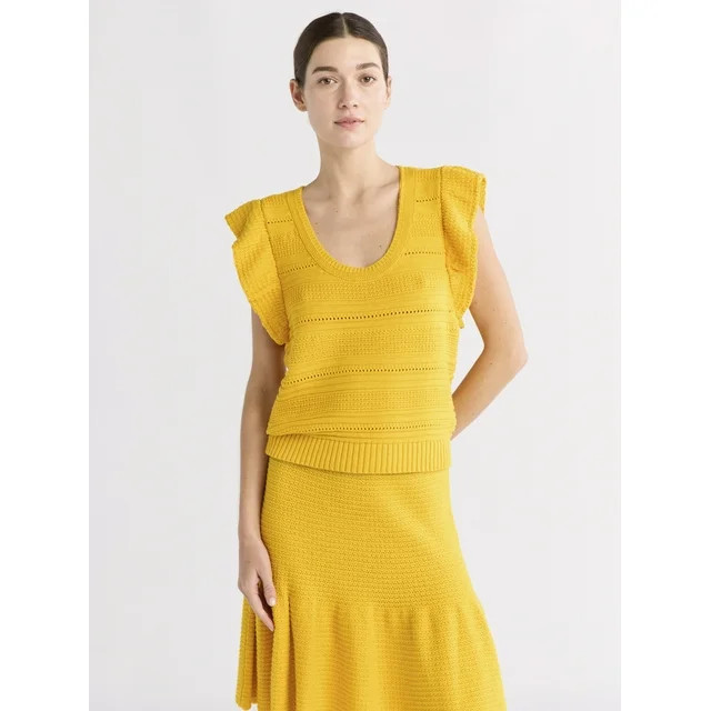 Free Assembly Women's and Women's Plus Size Pointelle Sweater Tank Top with Flutter Sleeves, Ligh... | Walmart (US)