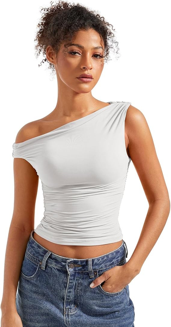 SUUKSESS Women Off Shoulder Tops Sleeveless Shirts Y2K Going Out Crop Tank Top | Amazon (US)
