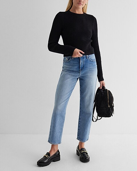 Fitted Ribbed Plush Knit Crew Neck Sweater | Express