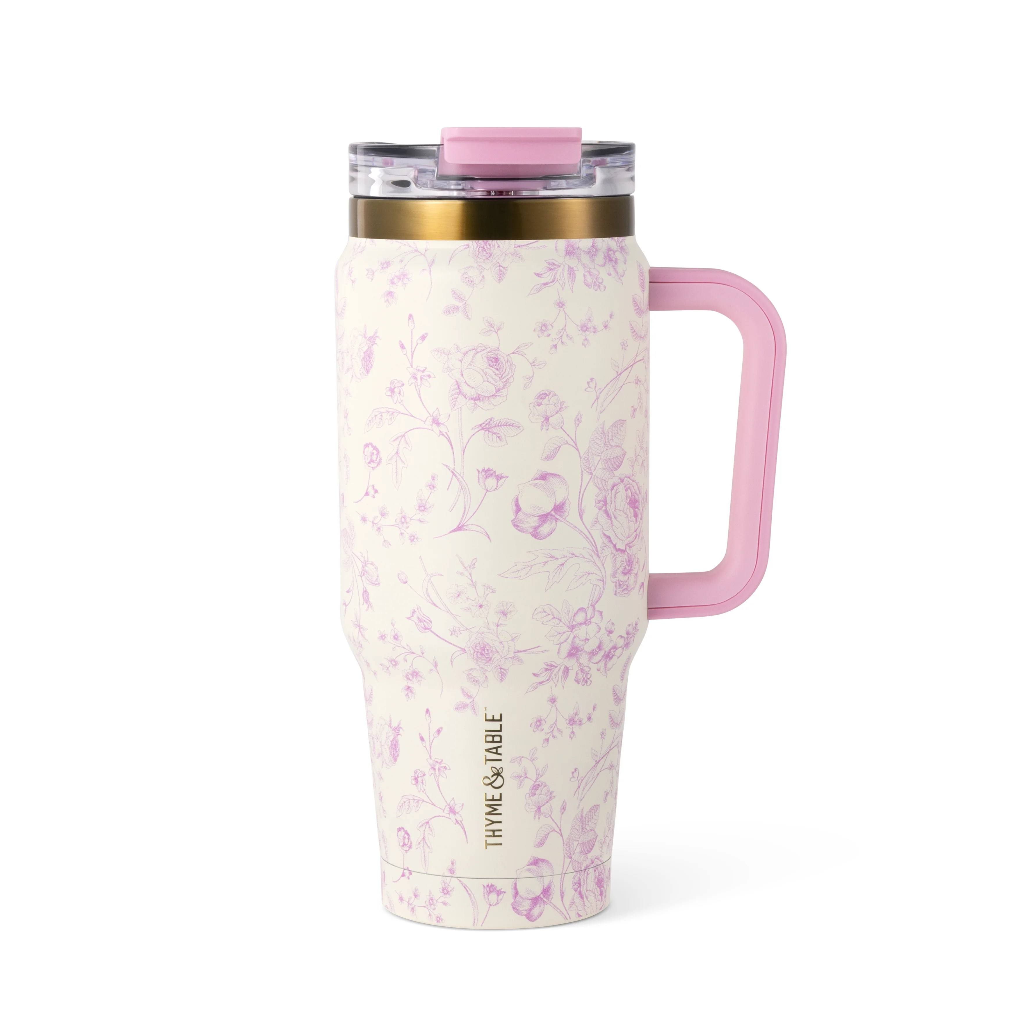 Thyme & Table 32oz Tumbler with Handle, Dual Straw Lid, Stainless Steel Double Wall, Floral - Wal... | Walmart (US)