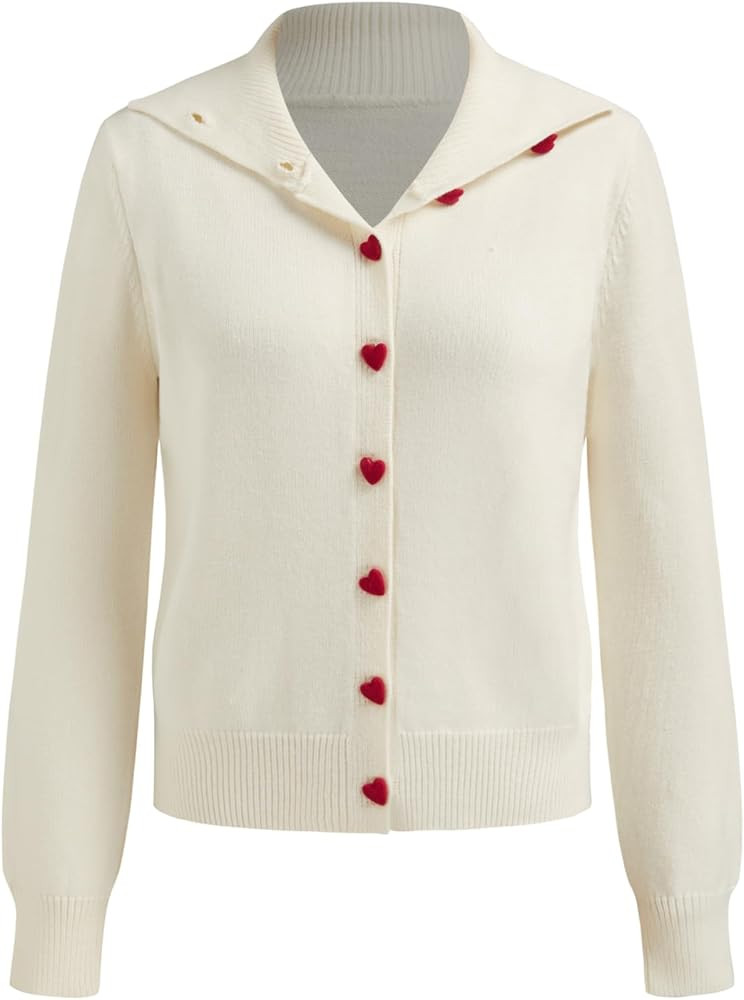 CIDER Cute Heart Button Cardigan Women Crew Neck Knit Sweater Fall Cardigan Long Sleeve Casual Cl... | Amazon (US)