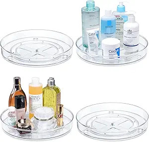 4 Pack, 10.5 Inch Clear Lazy Susan Organizers - Non-Skid Turntable Rack for Cabinet, Pantry Organ... | Amazon (US)