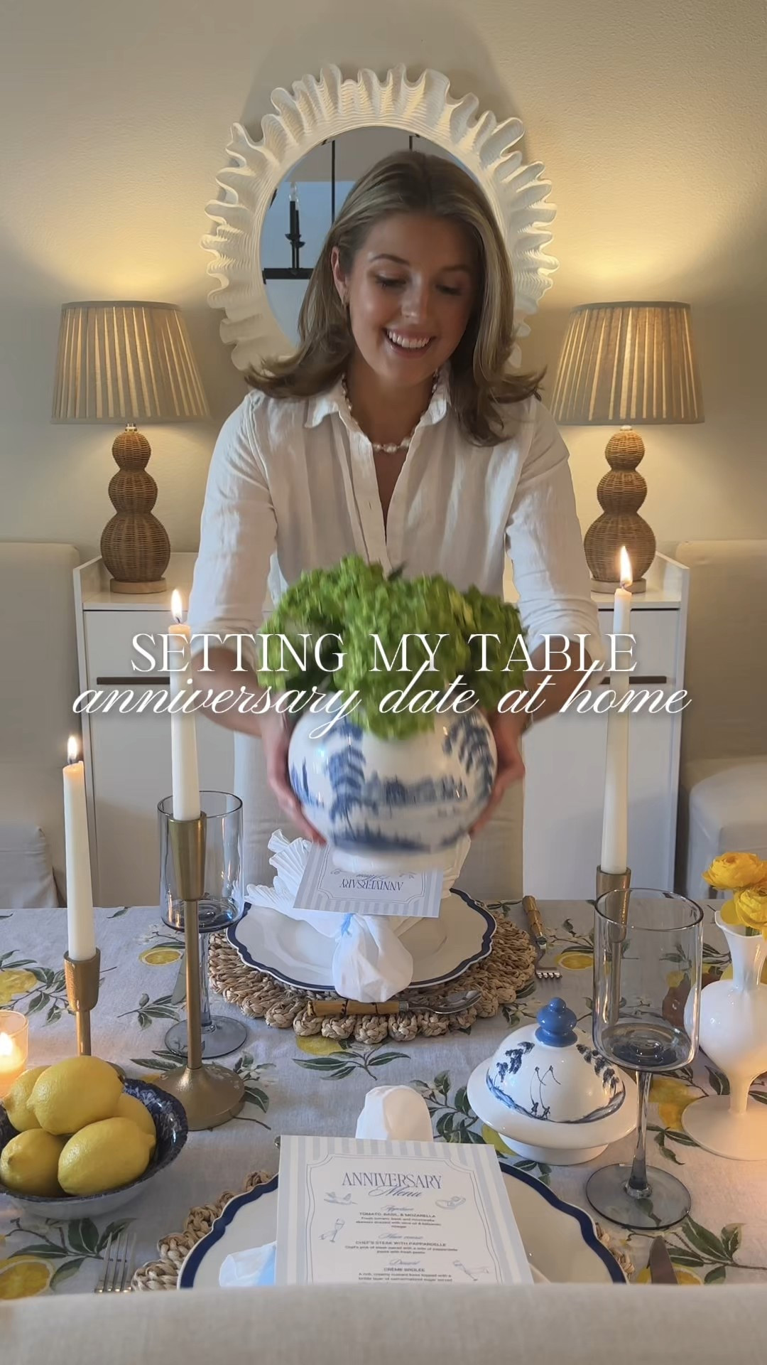 Setting my table for our anniversary dinner date at home! Linked my outfit + other table decor items — some items are old, linked similar!