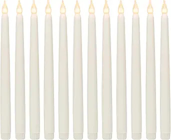 WYZworks Set of 12, 11" LED Flameless Ivory Real Wax Taper Flickering Candles Lights, Battery Ope... | Amazon (US)