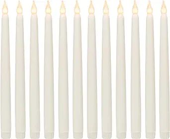 WYZworks Set of 12, 11" LED Flameless Ivory Real Wax Taper Flickering Candles Lights, Battery Ope... | Amazon (US)