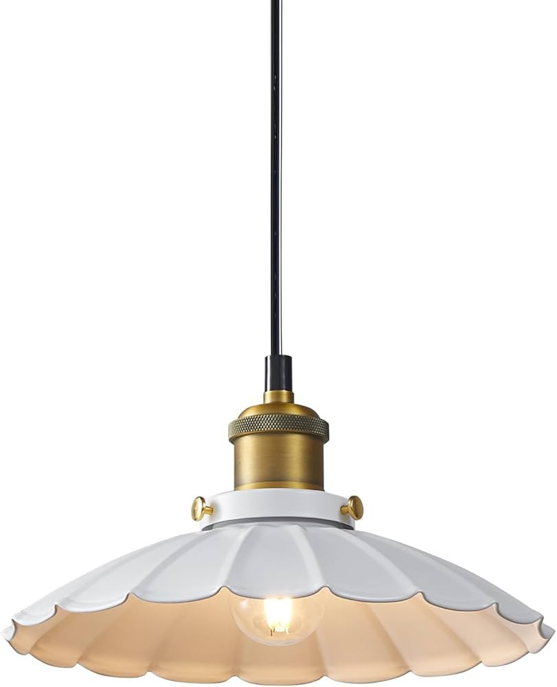 White Pendant Lights, Modern Hanging Lamp with 9.8 Inch Industrial Shade for Kitchen Island, Farm... | Amazon (US)