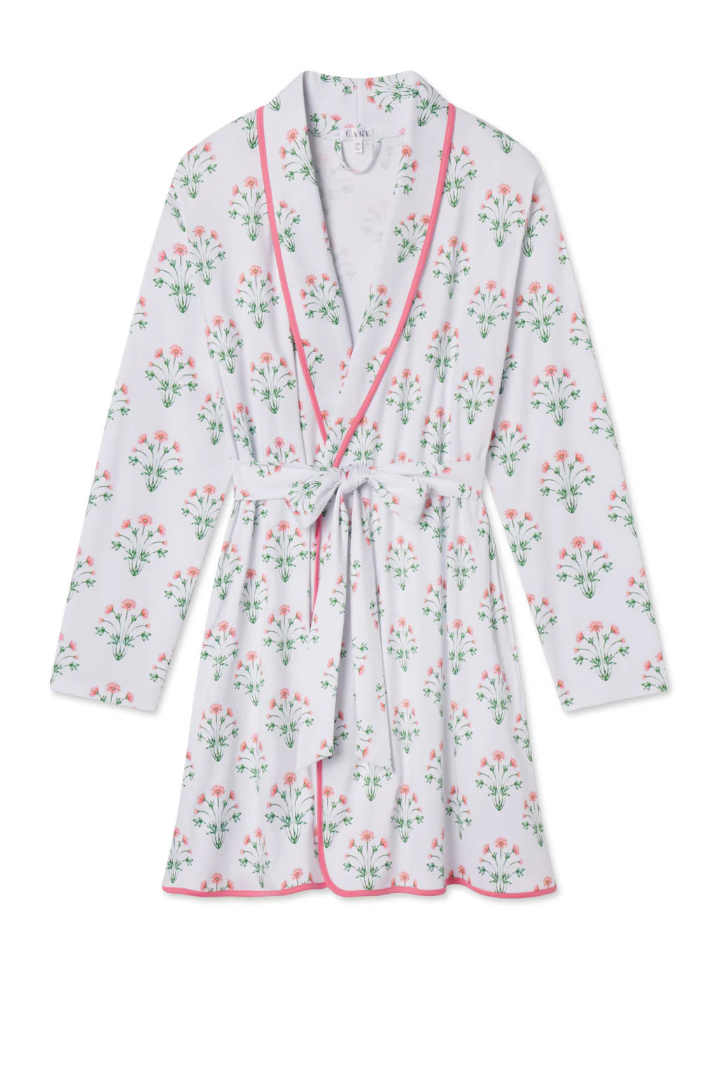 Pima Short Robe in Sunkissed Coral Tropical Bouquet | Lake Pajamas
