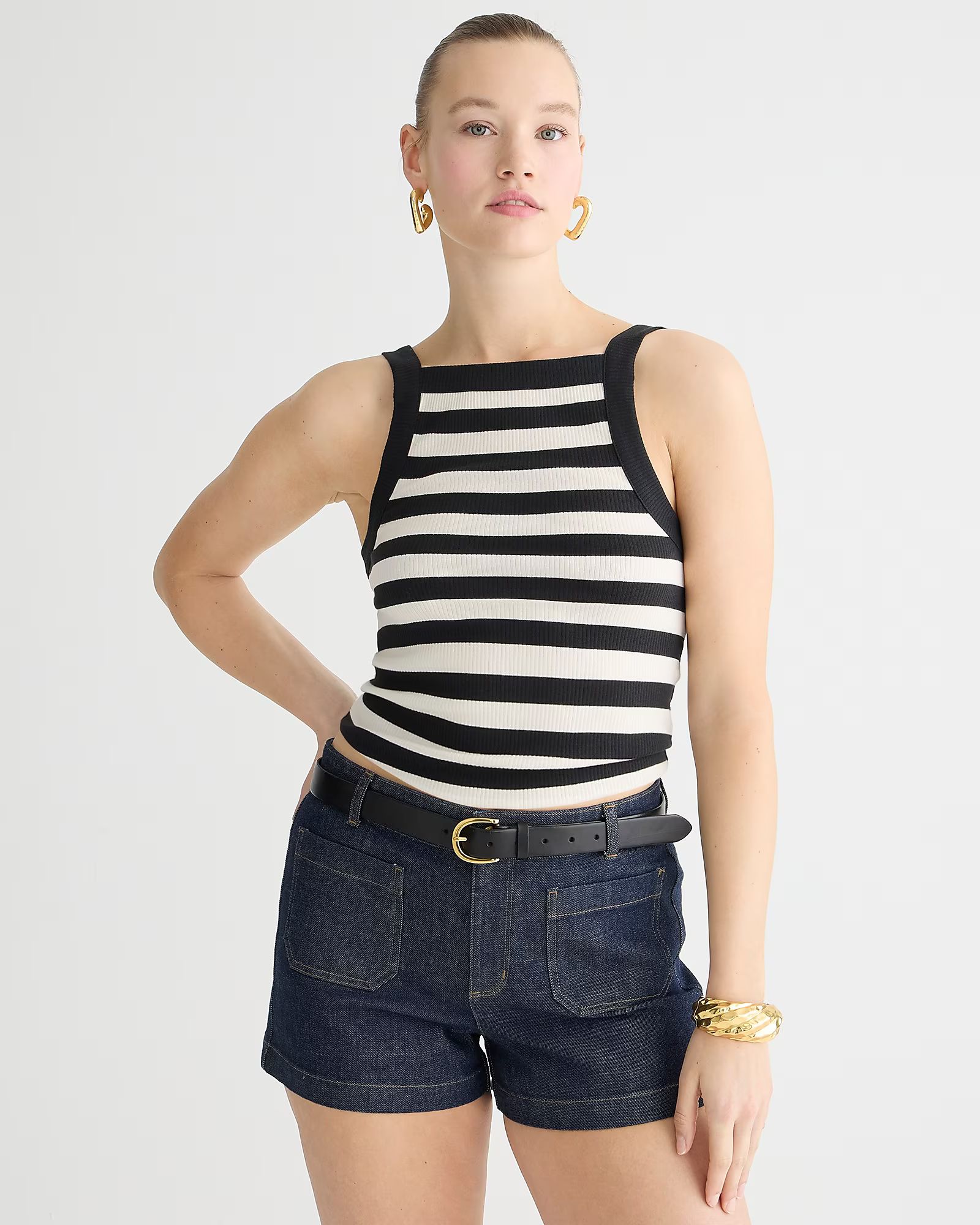 new5.0(3 REVIEWS)Vintage rib wide-strap tank top in stripe$39.50-$45.00Montauk Stripe Black Na$45... | J.Crew US