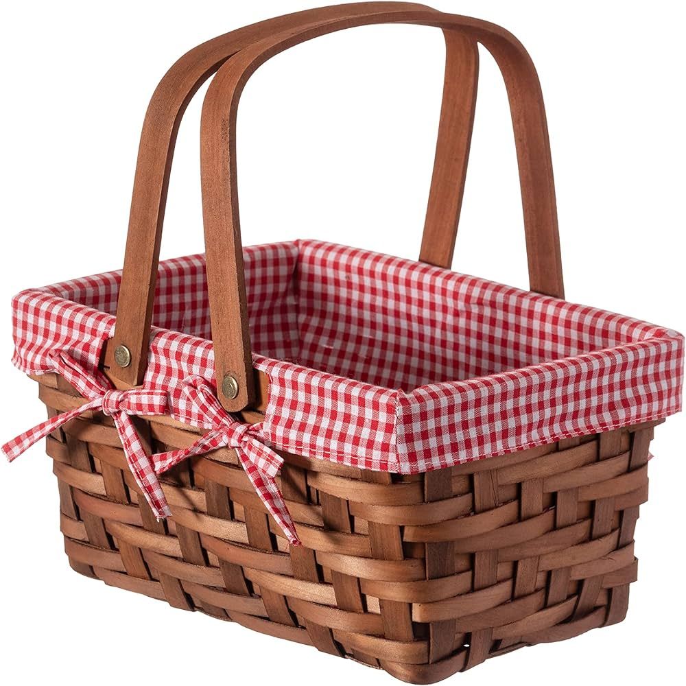 Wickerwise Small Rectangular Woodchip Picnic Baskets with Double Folding Handles, Natural Hand-Wo... | Amazon (US)