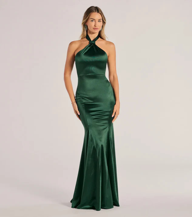 Hallie Satin Sleeveless Halter Mermaid Dress | Windsor Stores