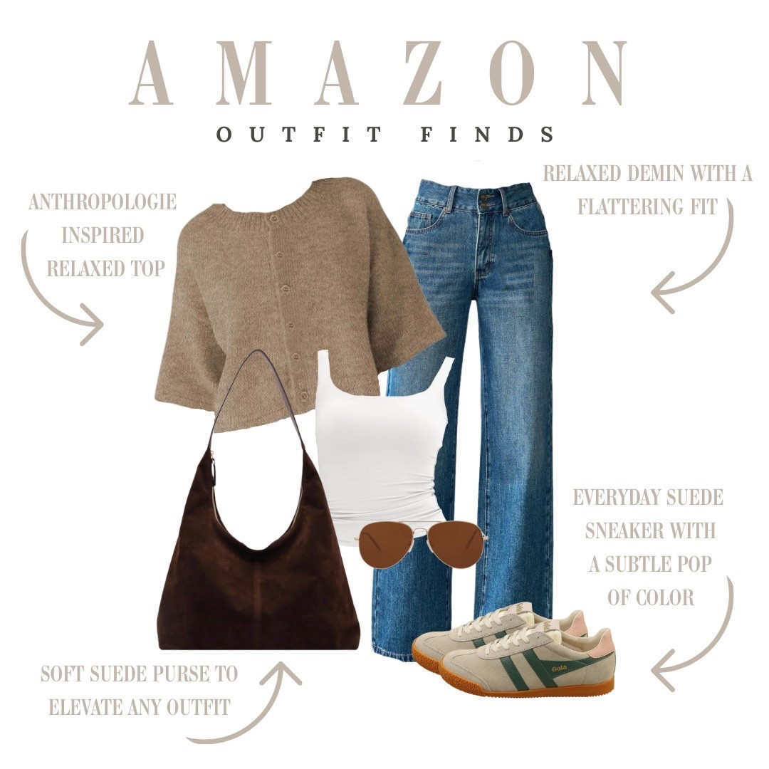 Easy everyday Amazon outfit with a relaxed, elevated feel. Anthropologie inspired top, flattering relaxed denim, soft suede purse, and neutral suede sneakers with a subtle pop of color, perfect for casual days, errands, or school pick up.

#LTKSeasonal #LTKOver40 #LTKmomlife