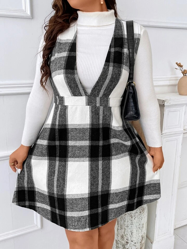 SHEIN LUNE Plus Plaid Print Sleeveless Dress Without Top | SHEIN