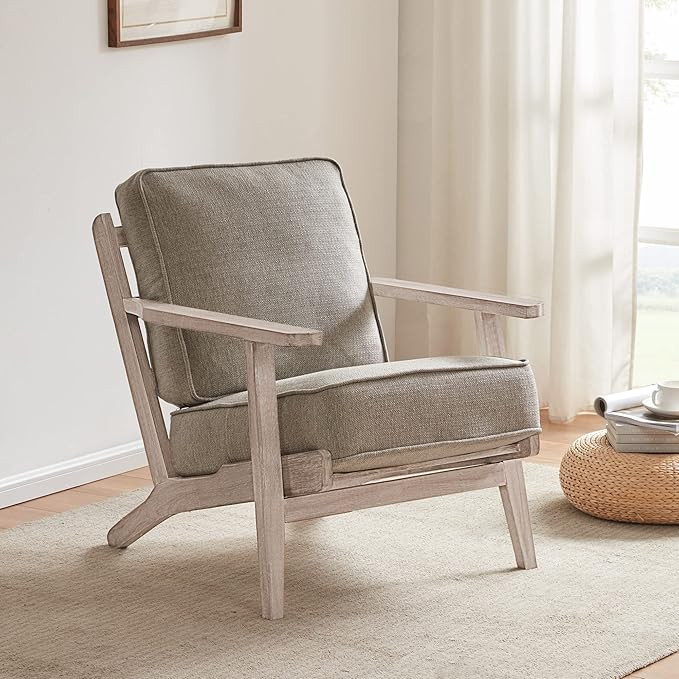 BELLEZE Mid Century Modern Chair with Sturdy Wood Frame, Upholstered Linen Arm Chair, Easy Assemb... | Amazon (US)