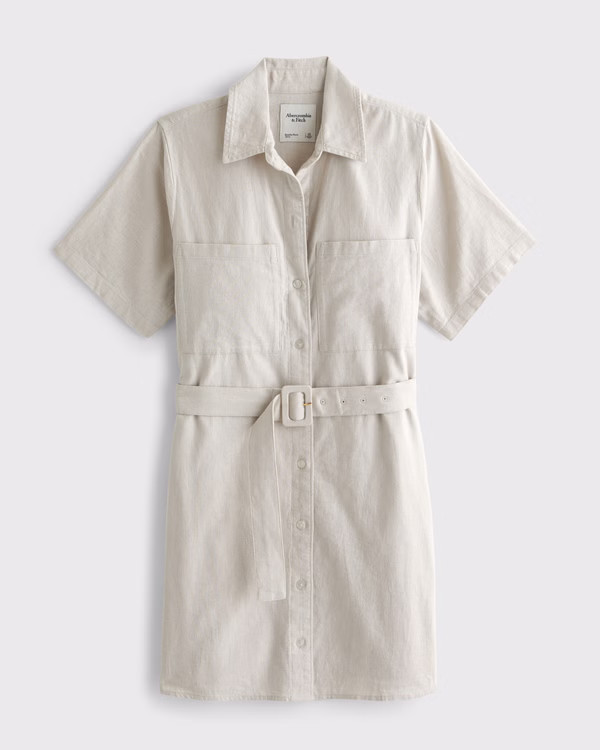 Women's Belted Linen-Blend Mini Shirt Dress | Women's Clearance | Abercrombie.com | Abercrombie & Fitch (US)