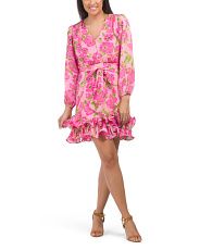 Long Sleeve Ruffle Hem Floral Jacquard Mini Dress | TJ Maxx