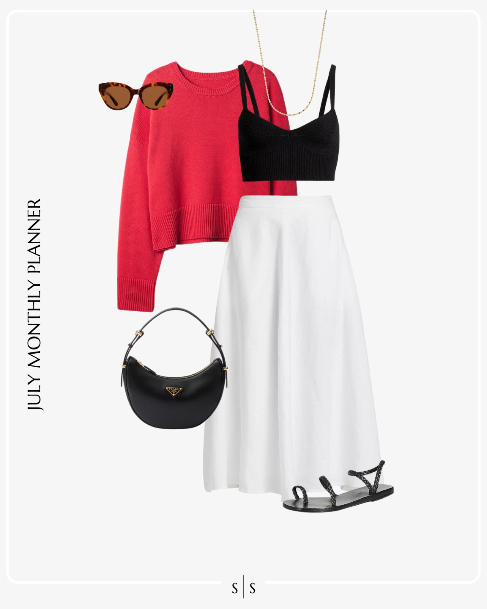 Monthly outfit planner JULY: Summer looks | maxi skirt, black tank, red sweater, black sandals, black handbag, Summer accessories 

See the entire calendar on thesarahstories.com ✨ 


#LTKStyleTip