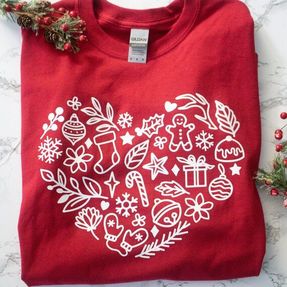 Christmas Heart Long Sleeve T-Shirt | Cute Christmas T-shirt, Long Sleeve Shirt | Etsy (US)