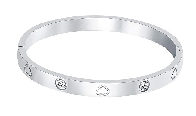 MVCOLEDY Jewelry Gold/White Gold Plated Bangle Bracelet Heart Stone Stainless Steel with Crystal ... | Amazon (US)