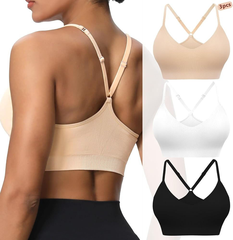 3 Pack Women\u2019s Racerback Sports Bralette Seamless Wireless Comfort Bra Adjustable Straps V N... | Amazon (US)