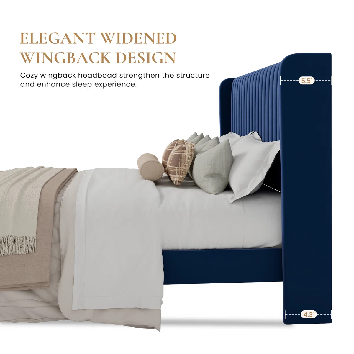 Candler Velvet Upholstered Platform Bed with Wingback Headboard and Wooden Slats | Wayfair North America