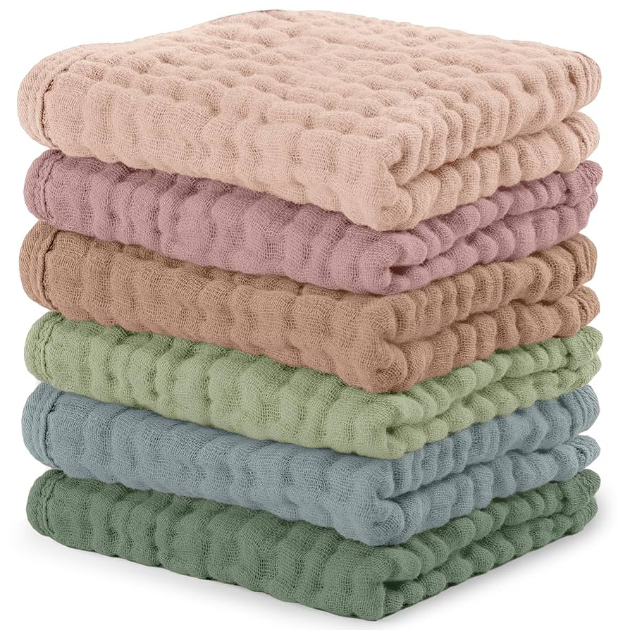 Comfy Cubs Muslin Baby Washcloths 6 Pack - Soft 6-Layer Cotton Wash Cloths for Sensitive Skin - 2... | Amazon (CA)