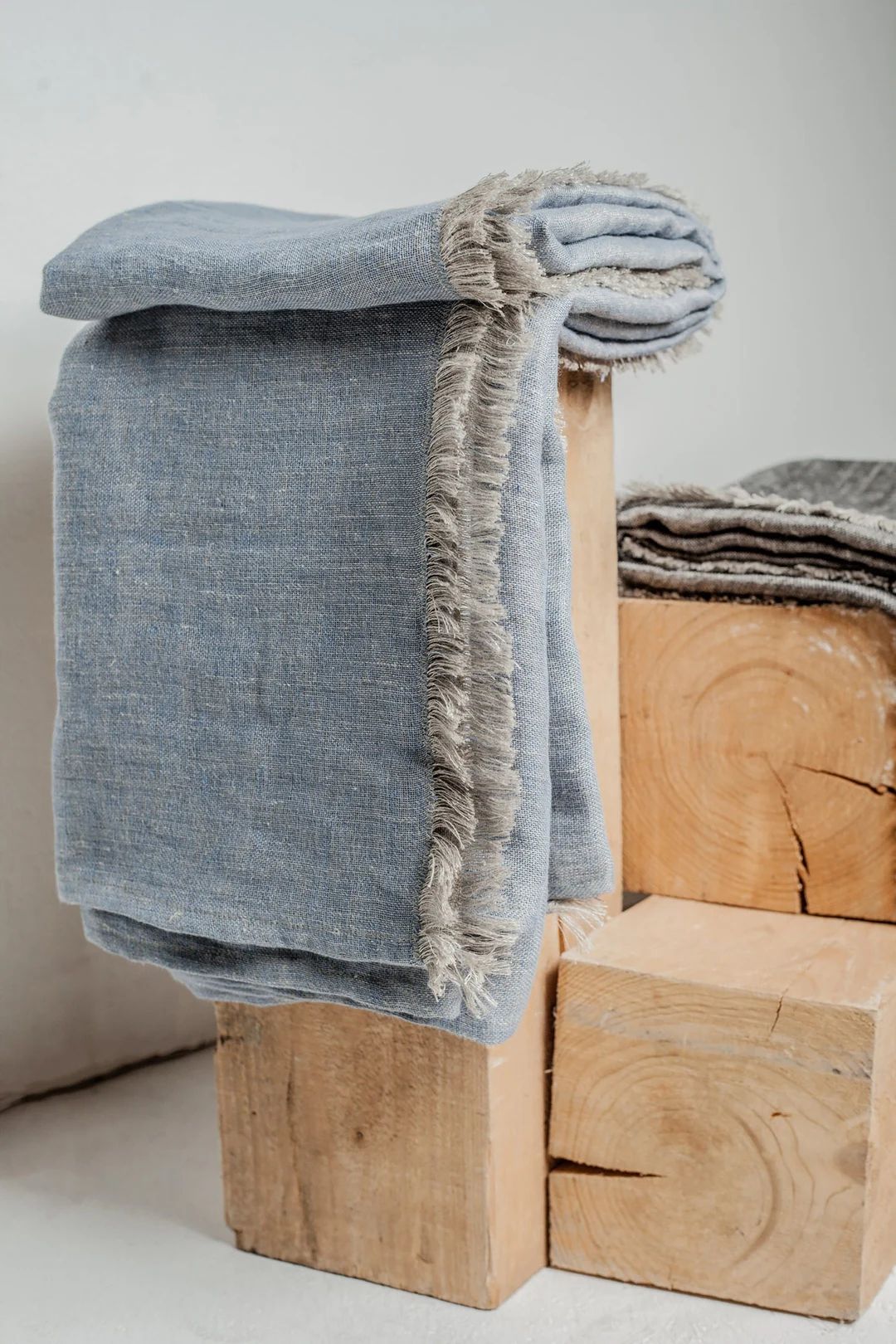Bluish Gray Softened Linen Throw, Linen Throw Blanket, Grey Throw, Fringed Throw Blanket, Linen T... | Etsy (US)