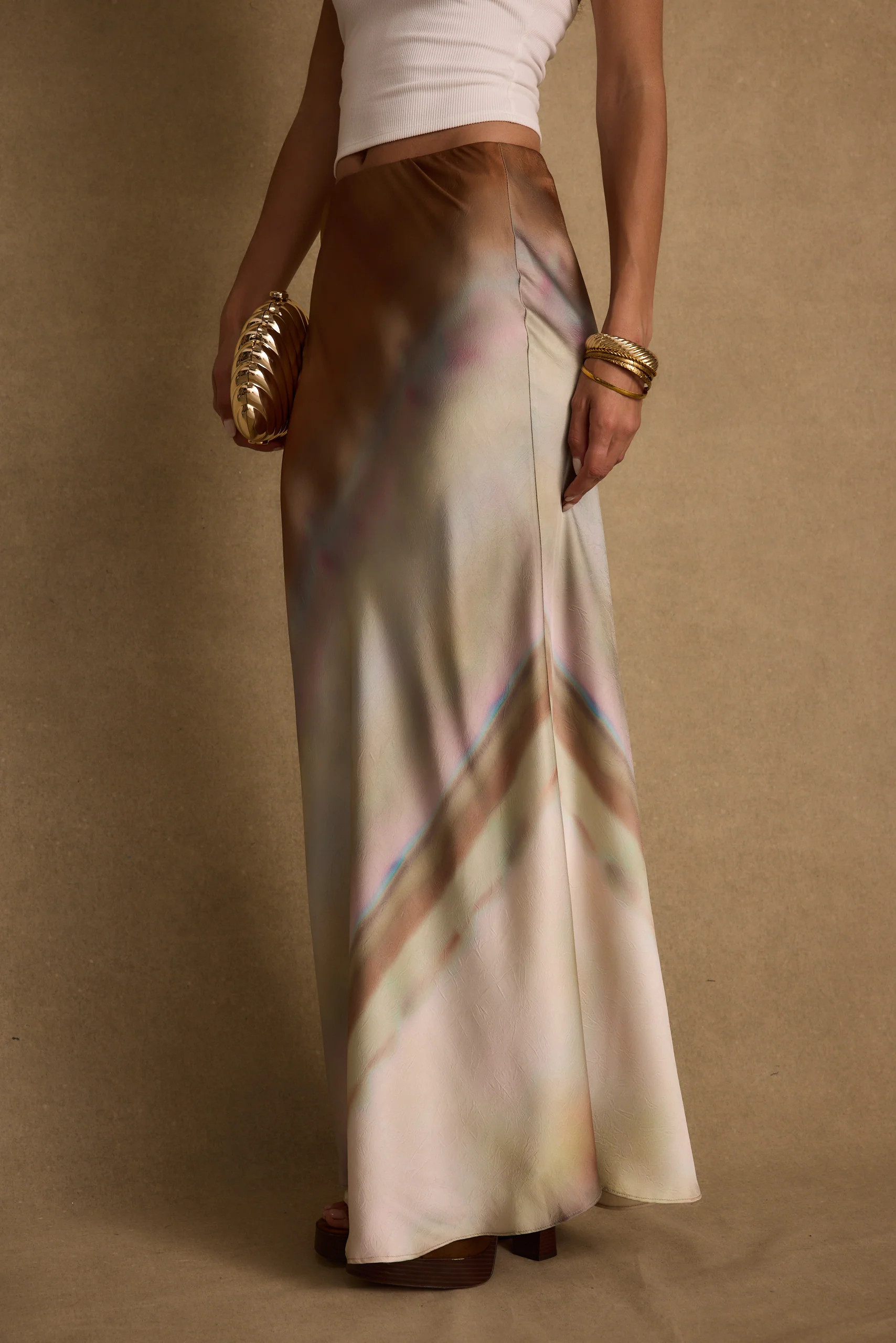 Dolce Golden Ombre Satin Maxi Skirt | 12th Tribe