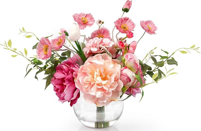 Artificial Flowers in Vase,Realistic Silk Peonies and Tulip Faux Flowers with Faux Water,Perfect ... | Amazon (US)