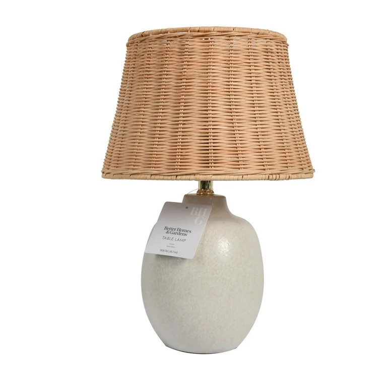 Better Homes & Gardens Cream Ceramic Table Lamp with Rattan Shade, 18 Inches | Walmart (US)