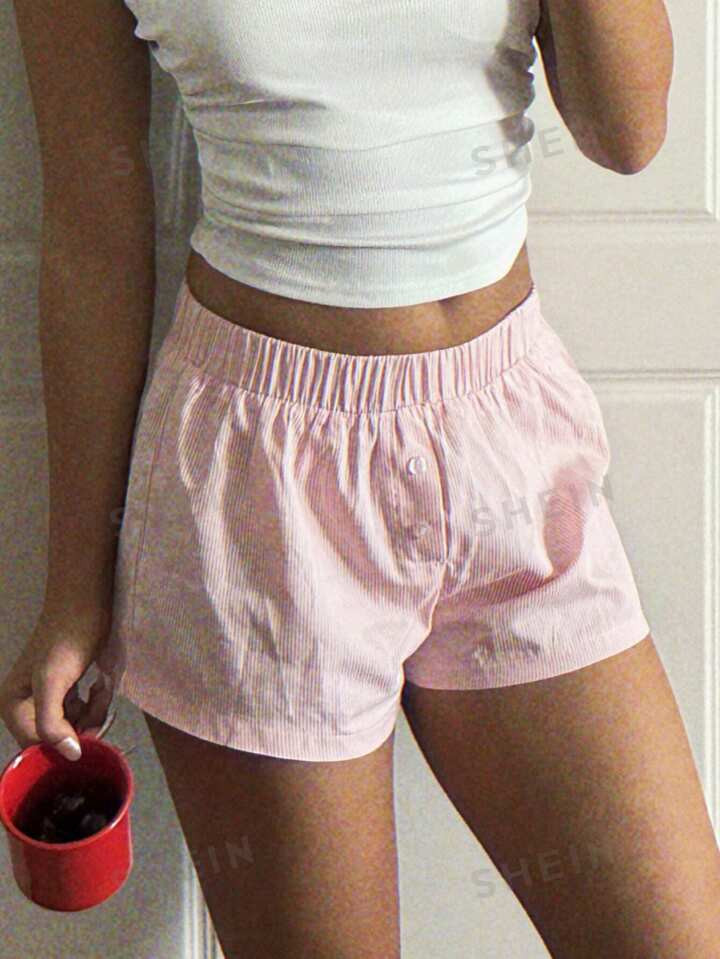 SHEIN CovetEZ Women's Summer Beach Vacation Striped Button Shorts, Comfy Shorts | SHEIN