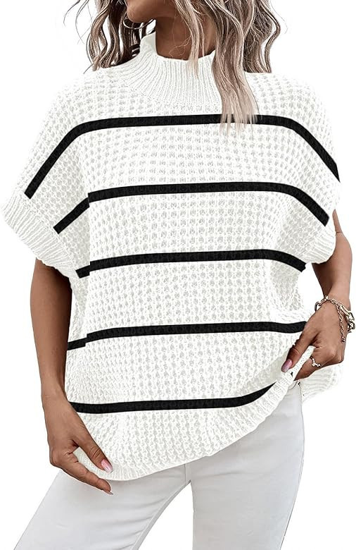 Viottiset Womens Oversized Short Batwing Sleeve Mock Neck Sweater Vest Fall Sleeveless Pullover K... | Amazon (US)