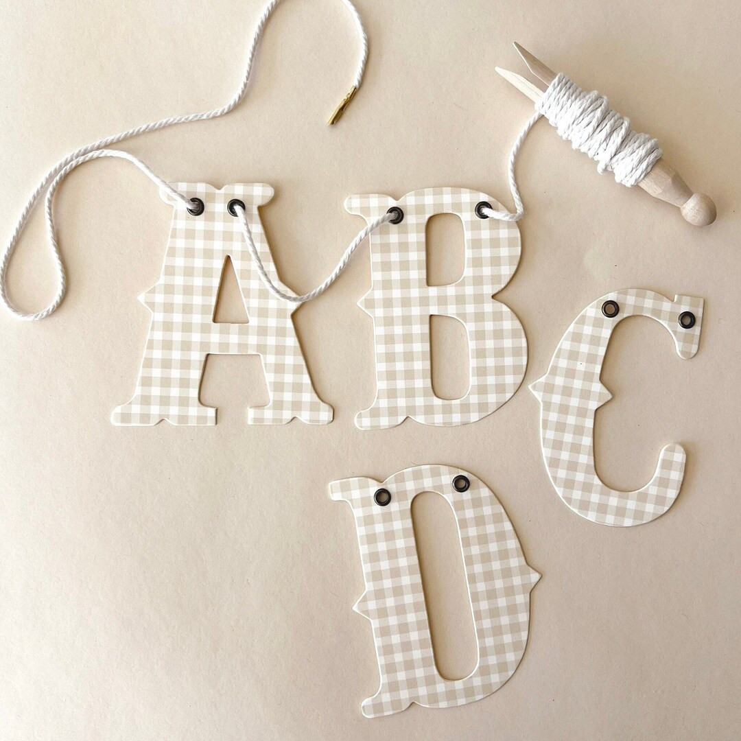 Custom Banner, Beige Tan Gingham 4 Small Letters, Spell Phrases and Names, Happy Birthday, Welcom... | Etsy (US)