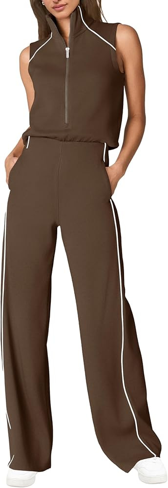 SENSERISE Womens Summer Jumpsuits Dressy Casual Sleeveless Mock Neck Top Wide Leg Pants Romper wi... | Amazon (US)