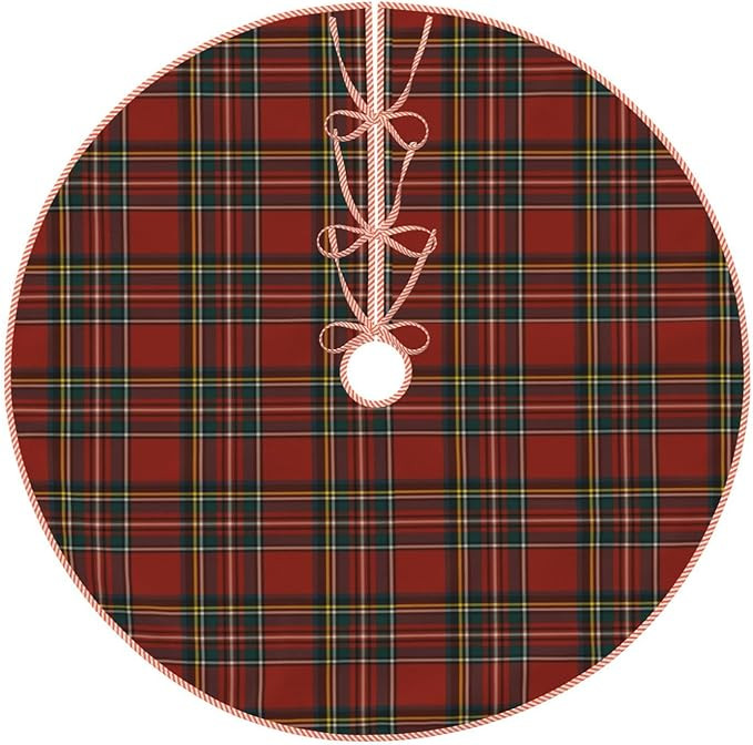 Christmas Tree Skirt Linen Royal Stewart Tartan Classic Red Scottish Plaid Xmas Tree Skirt Decora... | Amazon (US)