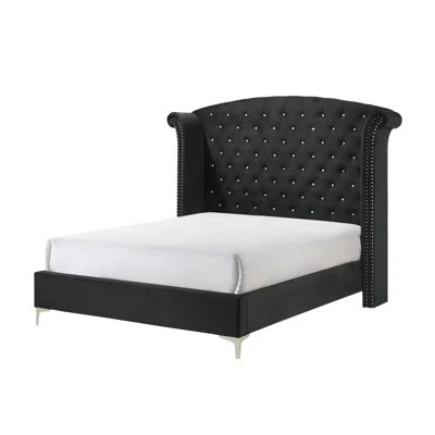Glam Upholstered Bed Button-Tufting Wing Back Headboard Button Tufted Bedroom Furniture Wood Metal Fabric | Wayfair North America