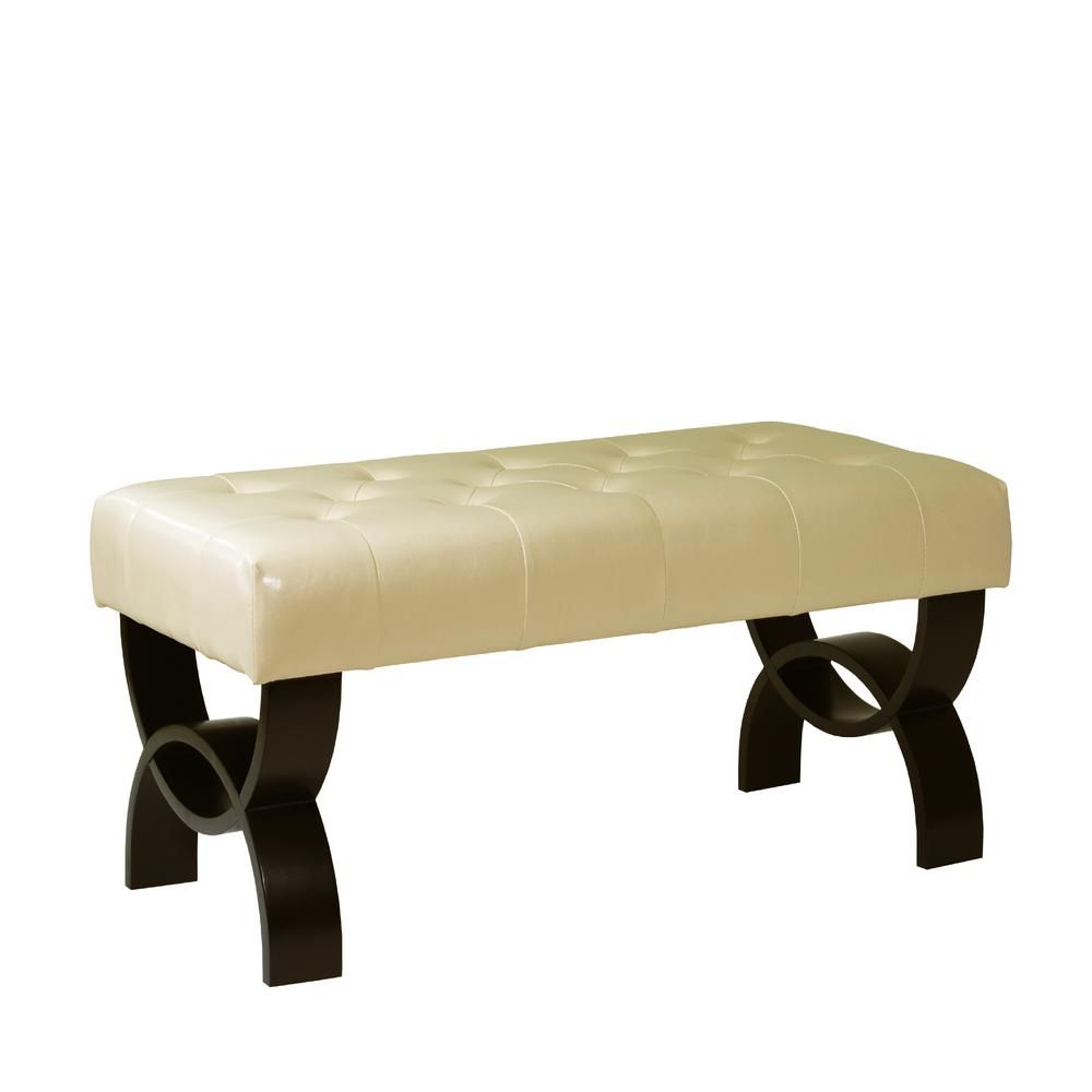 Armen Living Central Park 36 in. Tufted Cream Bonded Leather Ottoman, Ivory | The Home Depot