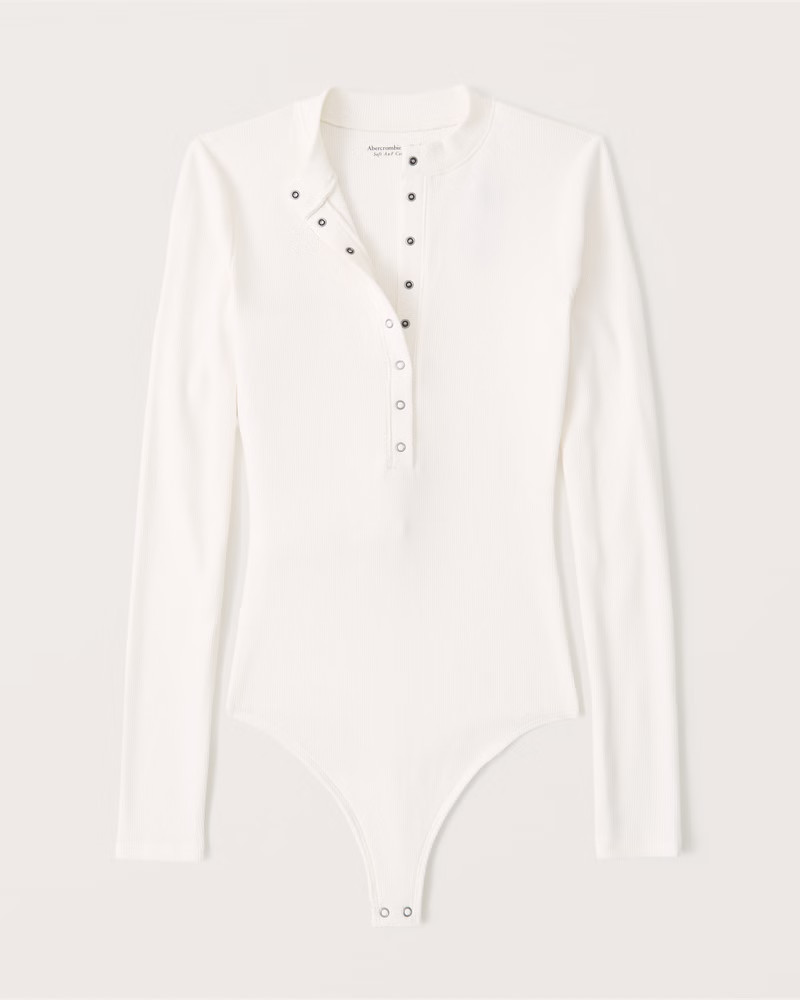 Long-Sleeve Ribbed Henley Bodysuit | Abercrombie & Fitch (US)