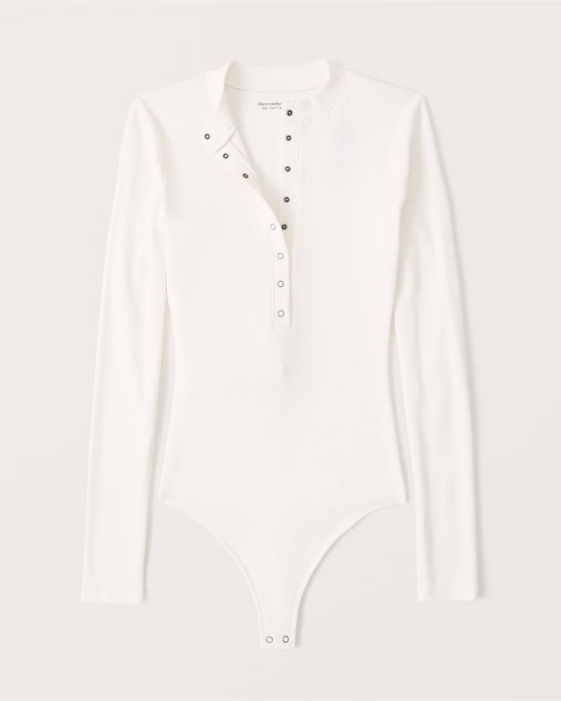 Women's Long-Sleeve Ribbed Henley Bodysuit | Women's Clearance | Abercrombie.com | Abercrombie & Fitch (US)