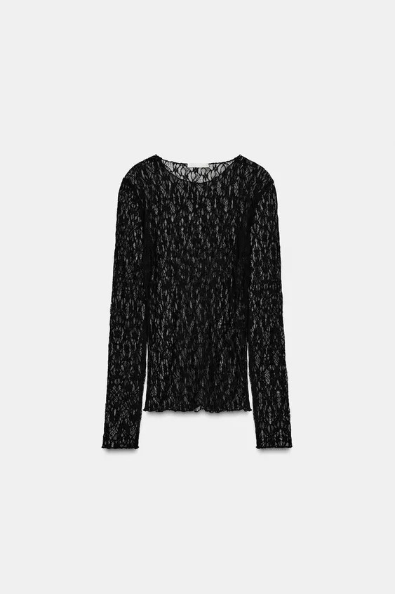 LONG SLEEVE LACE TOP | Zara US